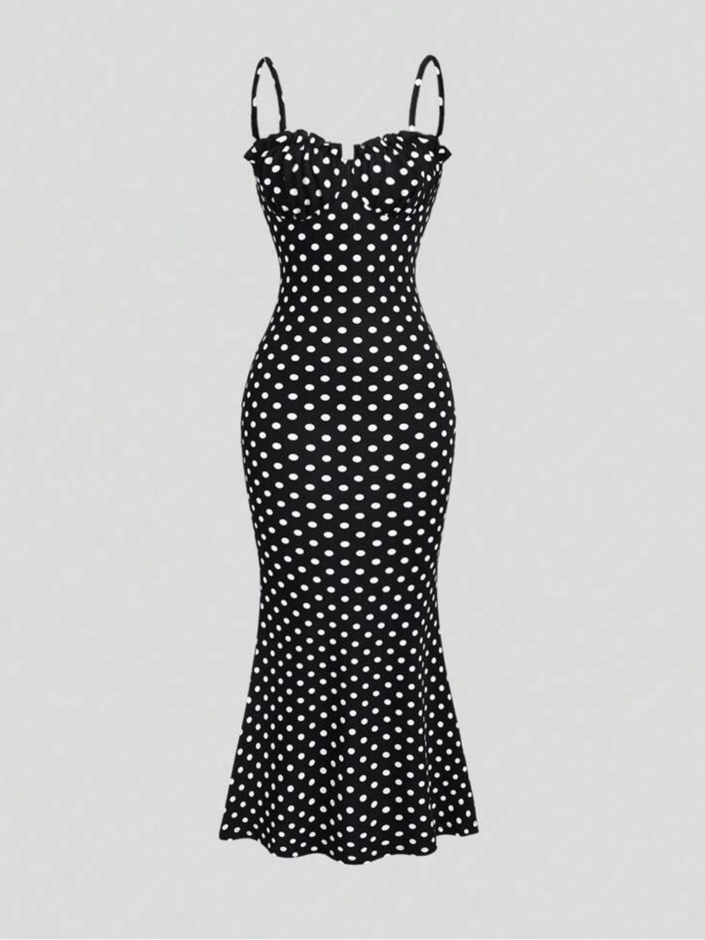 Black and White Polka Dot Bodycon Midi Dress